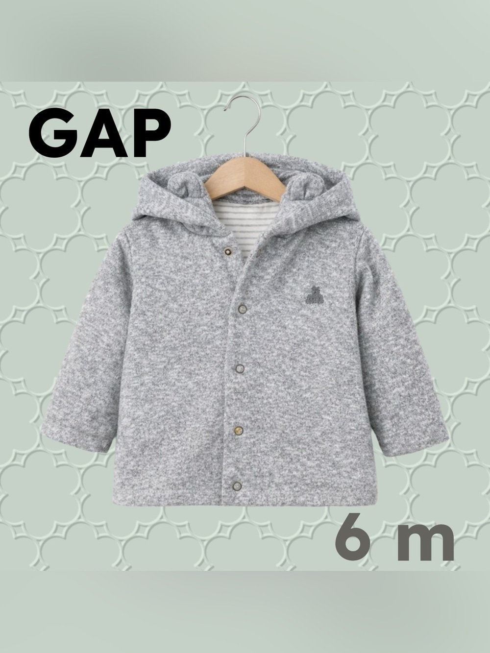 🇺🇸👍GUC GAP | 6 m| Bear-Ear & Lightweight Unisex Baby hooded grey jacket